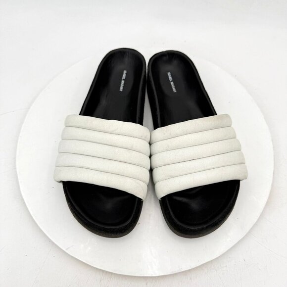 Isabel Marant Hellea Women EU 37 US 7 White Quilted Leather One Band Sandal - Picture 1 of 11